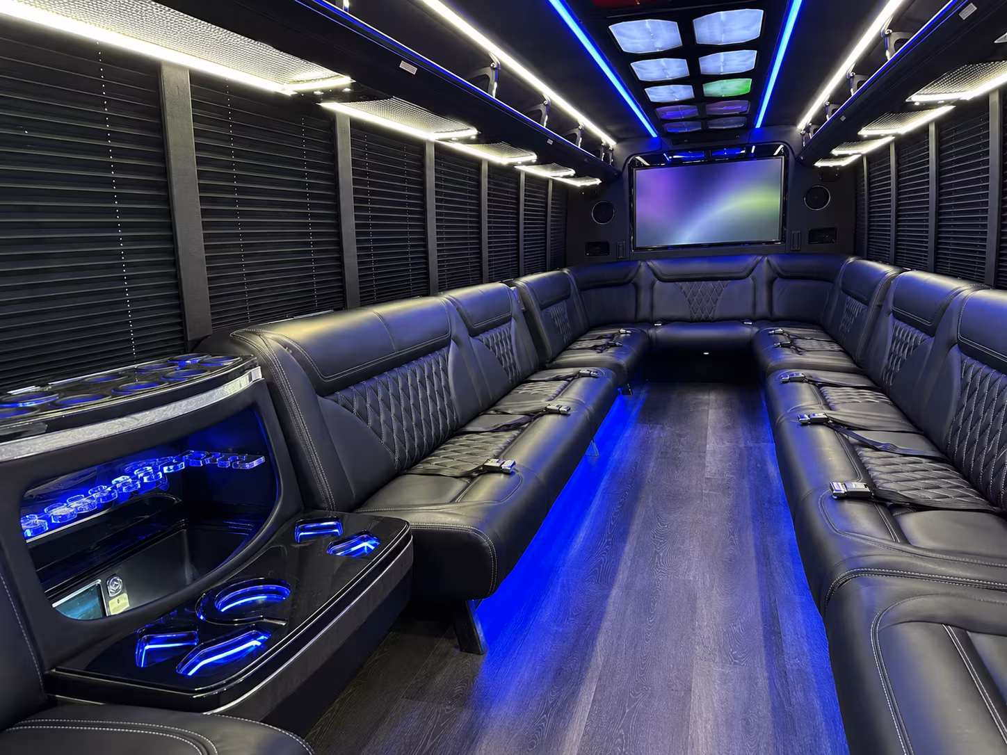 new rochelle 20 passenger party bus inside