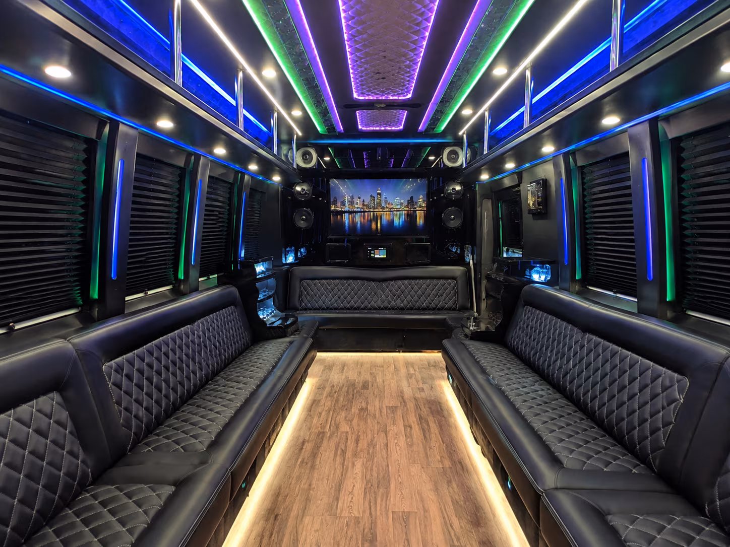 new rochelle 25 passenger party bus interior